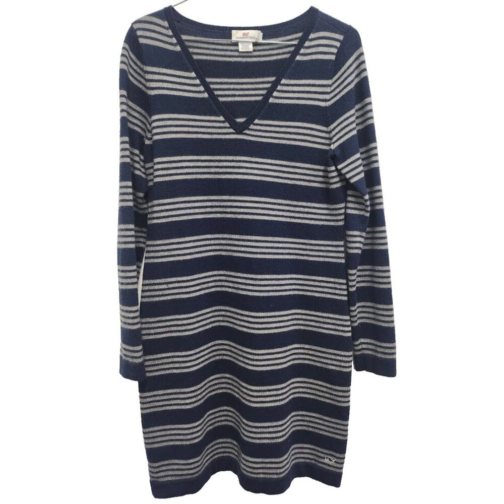 Vineyard Vines Womens Wool Blend Sweater Dress Small Navy Gray Striped Preppy